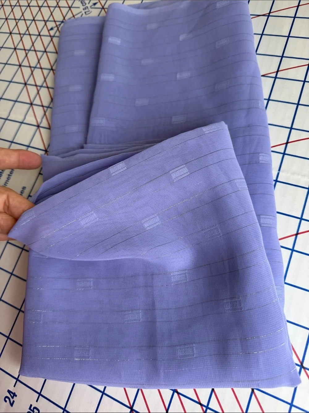 Vintage 80s Periwinkle Sheer Fabric Silver Metallic Dobby Stripe 3 Yards